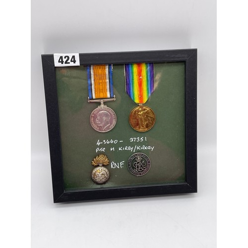 424 - WWI MEDAL DUO 4-3660-37351 PTE H. KIRBY RAF