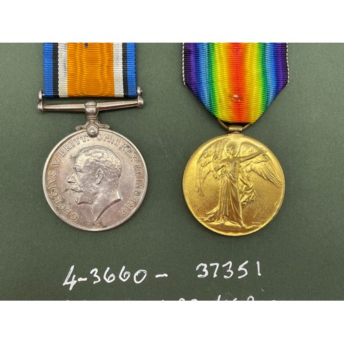 424 - WWI MEDAL DUO 4-3660-37351 PTE H. KIRBY RAF