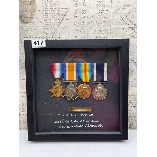 417 - WWI TRIO TO 10052 GNR F.H.TROUGHTON RMA AND WOUND STRIPE, AND LONG SERVICE GOOD CONDUCT MEDAL