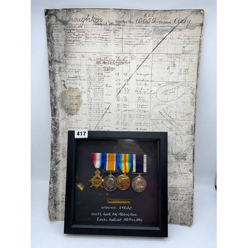 417 - WWI TRIO TO 10052 GNR F.H.TROUGHTON RMA AND WOUND STRIPE, AND LONG SERVICE GOOD CONDUCT MEDAL