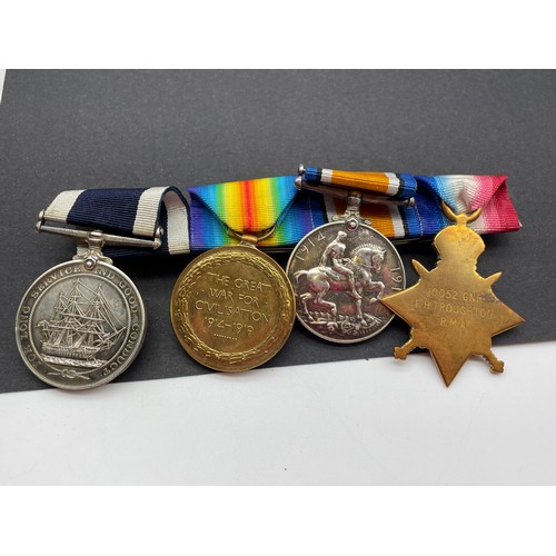 417 - WWI TRIO TO 10052 GNR F.H.TROUGHTON RMA AND WOUND STRIPE, AND LONG SERVICE GOOD CONDUCT MEDAL