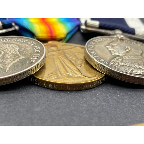 417 - WWI TRIO TO 10052 GNR F.H.TROUGHTON RMA AND WOUND STRIPE, AND LONG SERVICE GOOD CONDUCT MEDAL