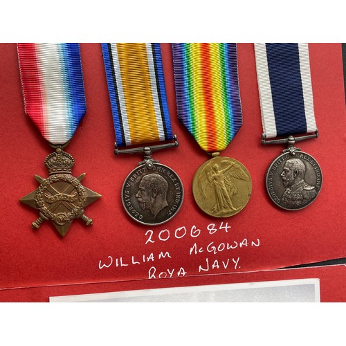 429 - WWI MEDAL TRIO 200684 WILLIAM MCGOWAN ROYAL NAVY A LONG SERVICE AND GGOD CONDUCT MEDAL