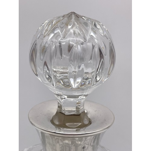 497 - SILVER COLLARED DIAMOND CUT DECANTER AND STOPPER