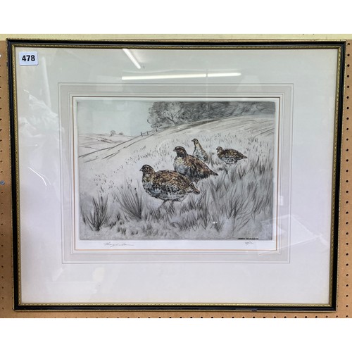 478 - HENRY WILKINSON LIMITED EDITION 38/100 SIGNED IN PENCIL PARTRIDGES FRAMED AND GLAZED