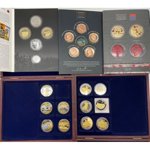 455 - WAR TO END ALL WARS COMMEMORATIVE COIN SET, BATTLE OF WATERLOO COIN SET INCOMPLETE, WAR POPPY COLLEC... 