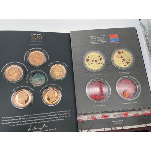 455 - WAR TO END ALL WARS COMMEMORATIVE COIN SET, BATTLE OF WATERLOO COIN SET INCOMPLETE, WAR POPPY COLLEC... 