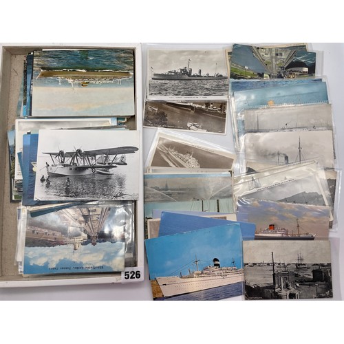 526 - SMALL SELECTION OF PICTURE POSTCARDS MAINLY OCEAN LINERS, SEA AND AIR CRAFTS