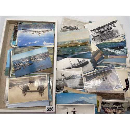 526 - SMALL SELECTION OF PICTURE POSTCARDS MAINLY OCEAN LINERS, SEA AND AIR CRAFTS