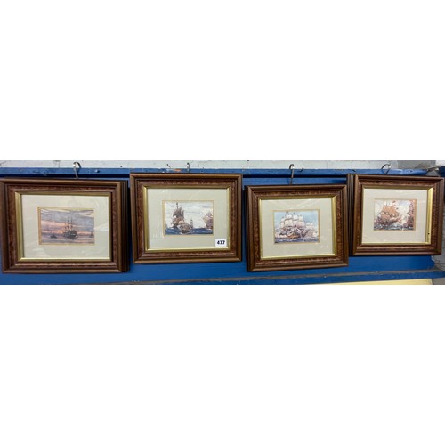 477 - ANTIQUARIAN PRINTS AFTER NORMAN WILKINSON OF NAVAL SEA BATTLES FRAMED AND GLAZED FOUR IN SET