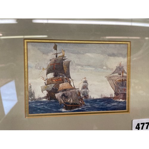 477 - ANTIQUARIAN PRINTS AFTER NORMAN WILKINSON OF NAVAL SEA BATTLES FRAMED AND GLAZED FOUR IN SET