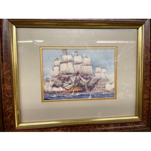 477 - ANTIQUARIAN PRINTS AFTER NORMAN WILKINSON OF NAVAL SEA BATTLES FRAMED AND GLAZED FOUR IN SET