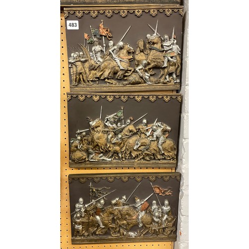 483 - MARCUS DESIGNS TRIO OF BATTLE OF CRECY 1346 CERAMIC WALL PLAQUES