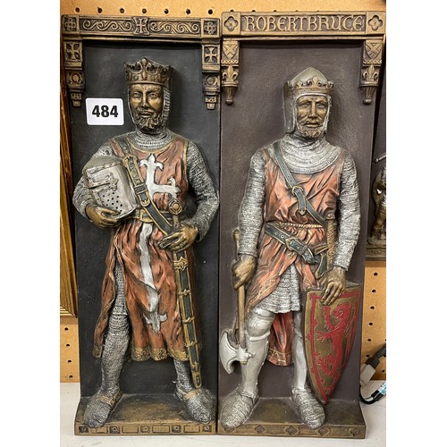 484 - PAIR OF MARCUS DESIGNS FIGURAL WALL PLAQUES DEPICTING ROBERT BRUCE AND ONE OTHER