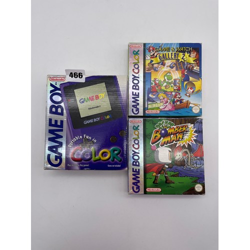 466 - VINTAGE NINTENDO GAME BOY COLOUR AND TWO GAMES SUPER MARIO AND BOMBER MAN