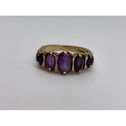 510 - 9CT FIVE STONE AMETHYST RING SIZE M/N 4.2G APPROX