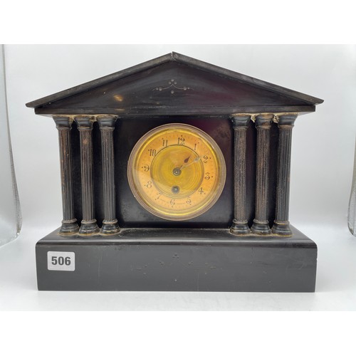 506 - BLACK SLATE ARCHITECTURAL MANTLE CLOCK A/F