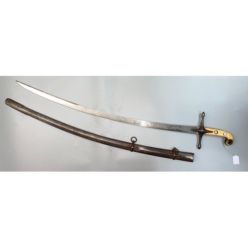 457 - 19TH CENTURY ANDREWS OF PALL MALL MAMELUKE DRESS SWORD WITH ENGRAVED BLADE AND BONE HANDLE IN A STEE... 