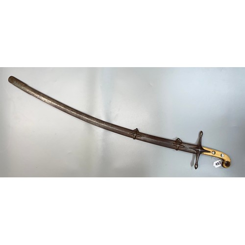 457 - 19TH CENTURY ANDREWS OF PALL MALL MAMELUKE DRESS SWORD WITH ENGRAVED BLADE AND BONE HANDLE IN A STEE... 