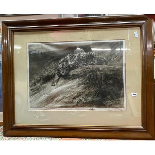 539 - LARGE BLACK AND WHITE ETCHING OF A LEOPARD ENTITLED STEALTH AFTER HERBERT DICKSEE SIGNED IN PENCIL F... 