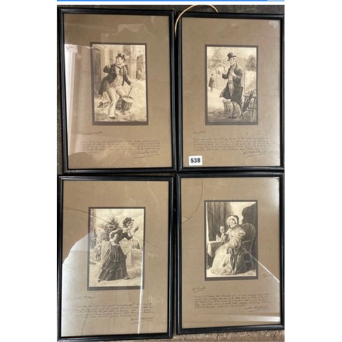 538 - FOUR SEPIA PRINTS OF DICKENSIAN CHARACTERS INCLUDING CAPTAIN CUTTLE