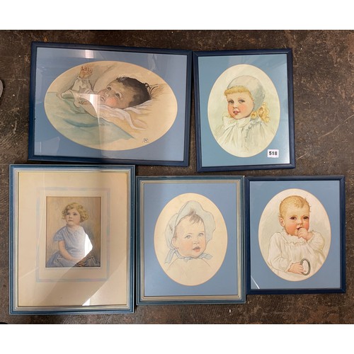 518 - SELECTION OF EARLY 20TH CENTURY WATER COLOUR AND PASTELS OF INFANTS AND YOUNG CHILDREN INCLUDING WAL... 