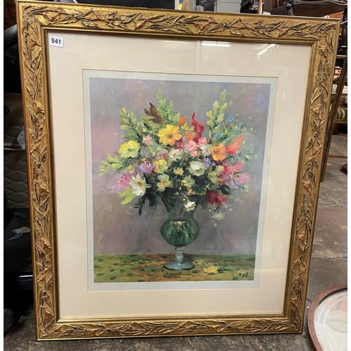 541 - LARGE PRINT STILL LIFE VASE OF FLOWERS IN ORNATE GILT FRAME