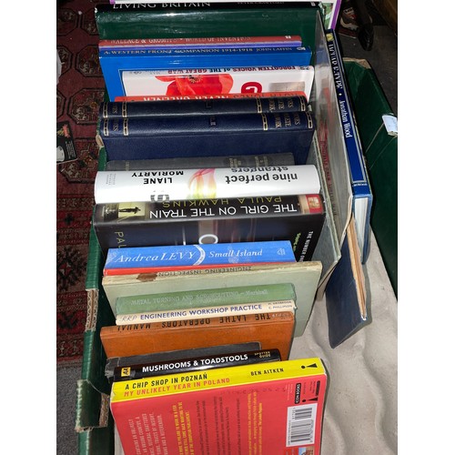 535 - CRATE OF VARIOUS HARDBACK BOOKS AND BOX OF MIXED ITEMS