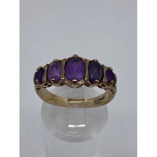 510 - 9CT FIVE STONE AMETHYST RING SIZE M/N 4.2G APPROX