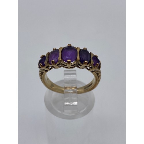 510 - 9CT FIVE STONE AMETHYST RING SIZE M/N 4.2G APPROX