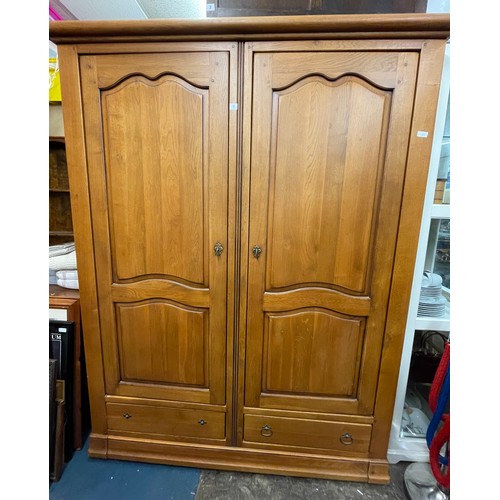 1 - GOOD QUALITY LARGE OAK WARDROBE WITH FIELDED PANELLED DOORS AND FITTED WITH TWO DRAWERS