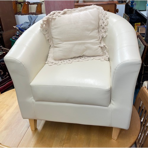 44 - CREAM STITCHED LEATHER TUB ARMCHAIR