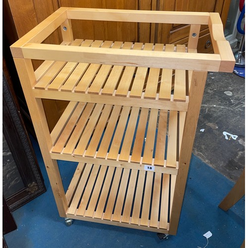 18 - BEECH MOBILE SLATTED KITCHEN TROLLEY