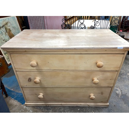 33 - STRIPPED PINE THREE DRAWER CHEST