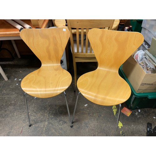 52 - PAIR OF BEECH LAMINATED REPRODUCTION ANT TYPE CHAIRS