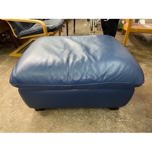 53 - BLUE LEATHER POUFFE/FOOTSTOOL