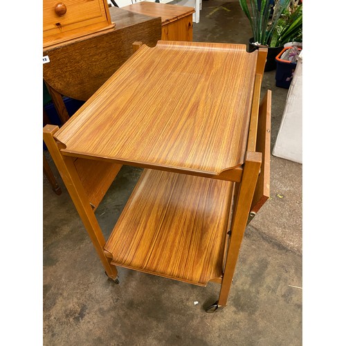 95 - TEAK TRAY TOP TROLLEY TABLE WITH DROP FLAPS