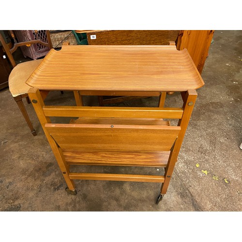 95 - TEAK TRAY TOP TROLLEY TABLE WITH DROP FLAPS