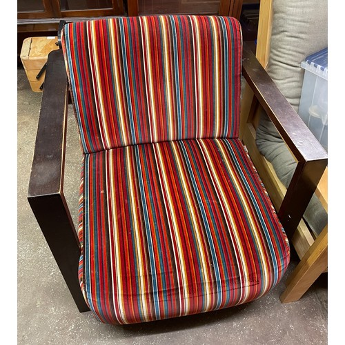 115 - MULTI COLOURED STRIPED DRALON LOW ARMCHAIR