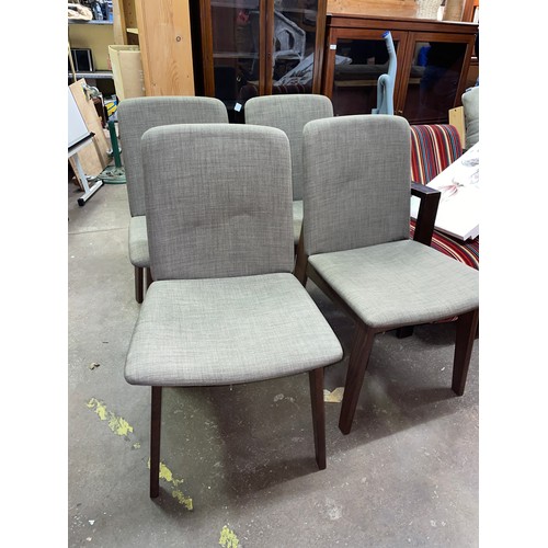 114 - SET OF FOUR DARK WALNUT FRAMED UPHOLSTERED DINING CHAIRS