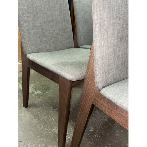 114 - SET OF FOUR DARK WALNUT FRAMED UPHOLSTERED DINING CHAIRS