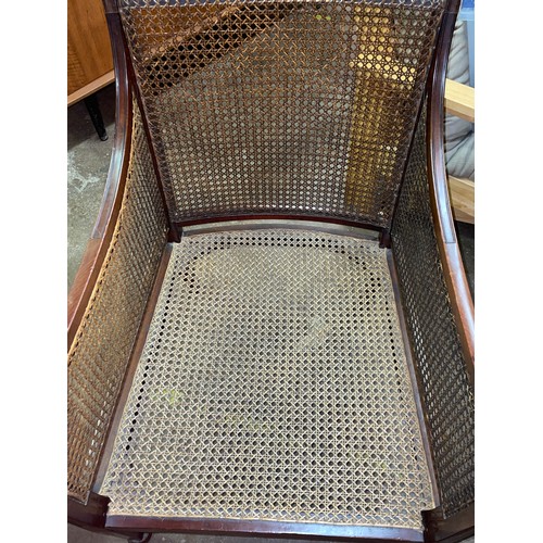 137 - GOOD QUALITY EDWARDIAN BERGERE CANED SQUARE BACK CHAIR WITH SQUAB CUSHION