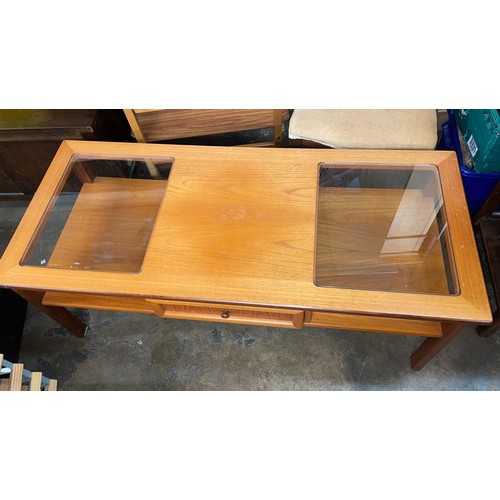 176 - 1970S G PLAN GLASS INSET COFFEE TABLE WITH FITTED DRAWER