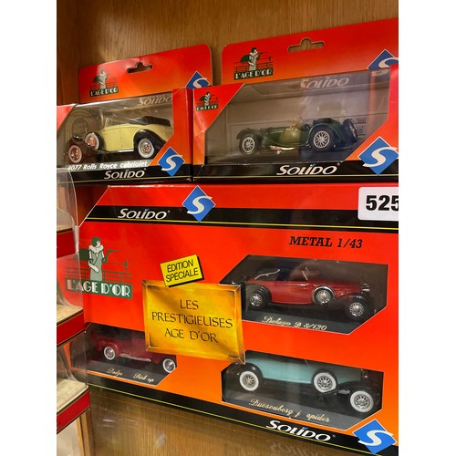 525 - SOLIDO AND DIE CAST VINTAGE CAR SET, TWO SOLIDO CARS, AND FOUR MATCHBOX MODELS OF YESTER YEAR DIE CA... 