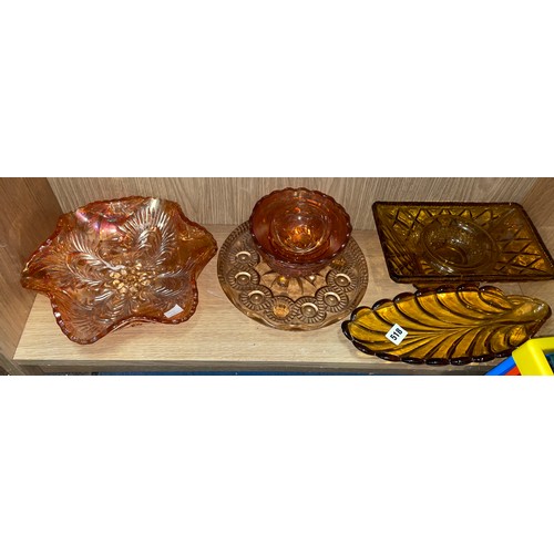 518 - CARNIVAL LUSTRE GLASS DISH AND AMBER GLASSWARE