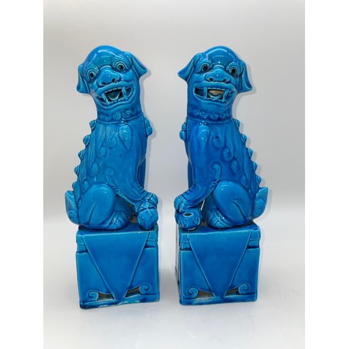 560 - PAIR OF CHINESE BLUE GLAZED POTTERY DOGS OF FO