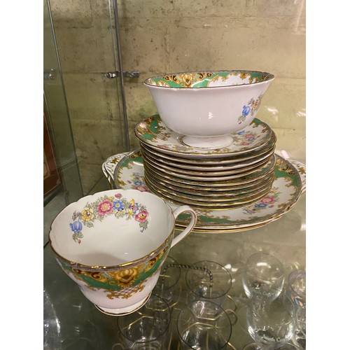 426 - ROYAL ALBERT MEMORY LANE AND SHELLEY SHERATON PATTERN TEACUPS, SAUCERS AND TEAPOT