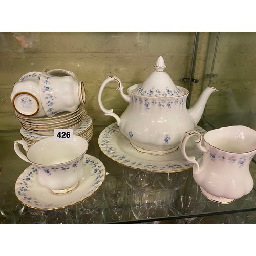 426 - ROYAL ALBERT MEMORY LANE AND SHELLEY SHERATON PATTERN TEACUPS, SAUCERS AND TEAPOT