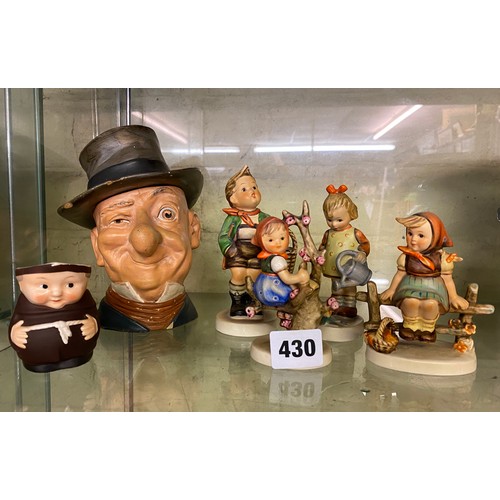 430 - W.C. FIELDS TOBACCO JAR AND COVER AND A SELECTION OF M.J. HUMMEL GOEBEL FIGURES