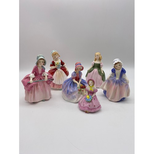 433 - ROYAL DOULTON FIGURES INC. DINKY DOO, BO PEEP, MONICA, VALERIE, PENNY AND A COALPORT MINIATURE SYLVI... 